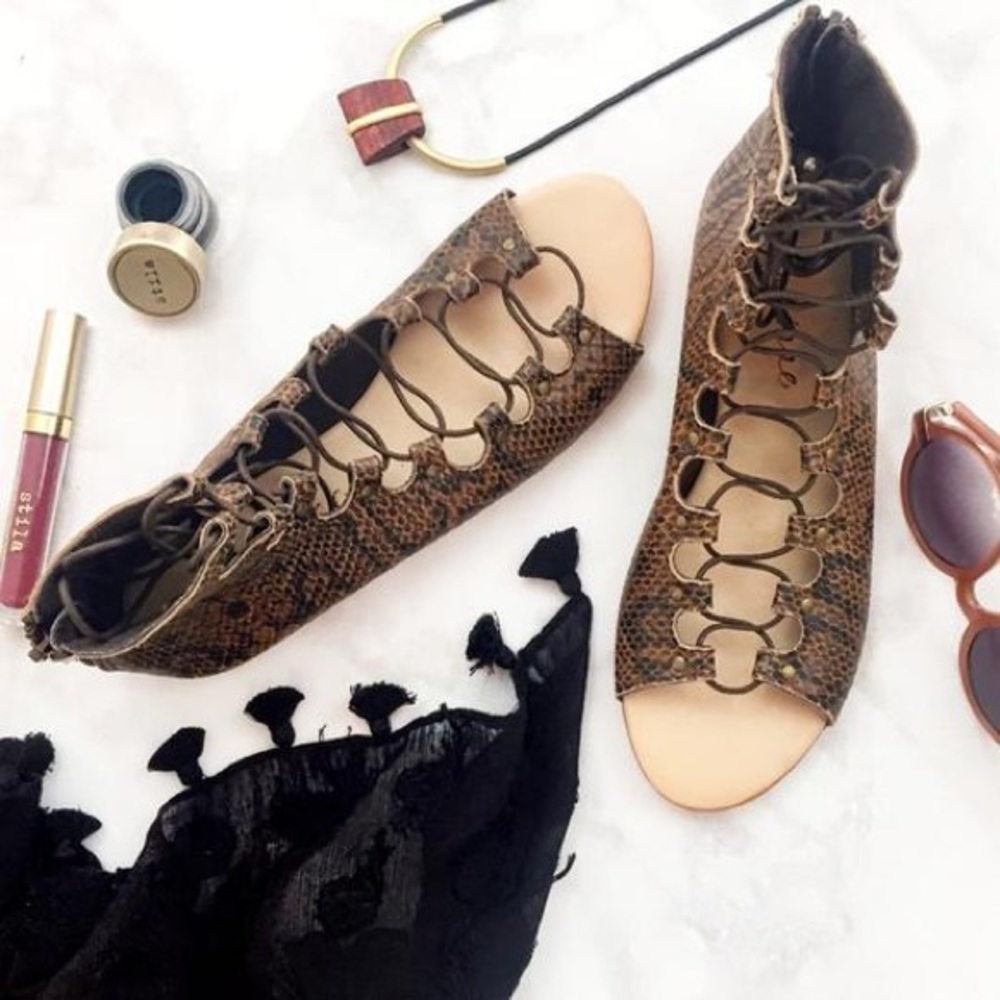 Matisse exotic snakeskin lace up sandals brown